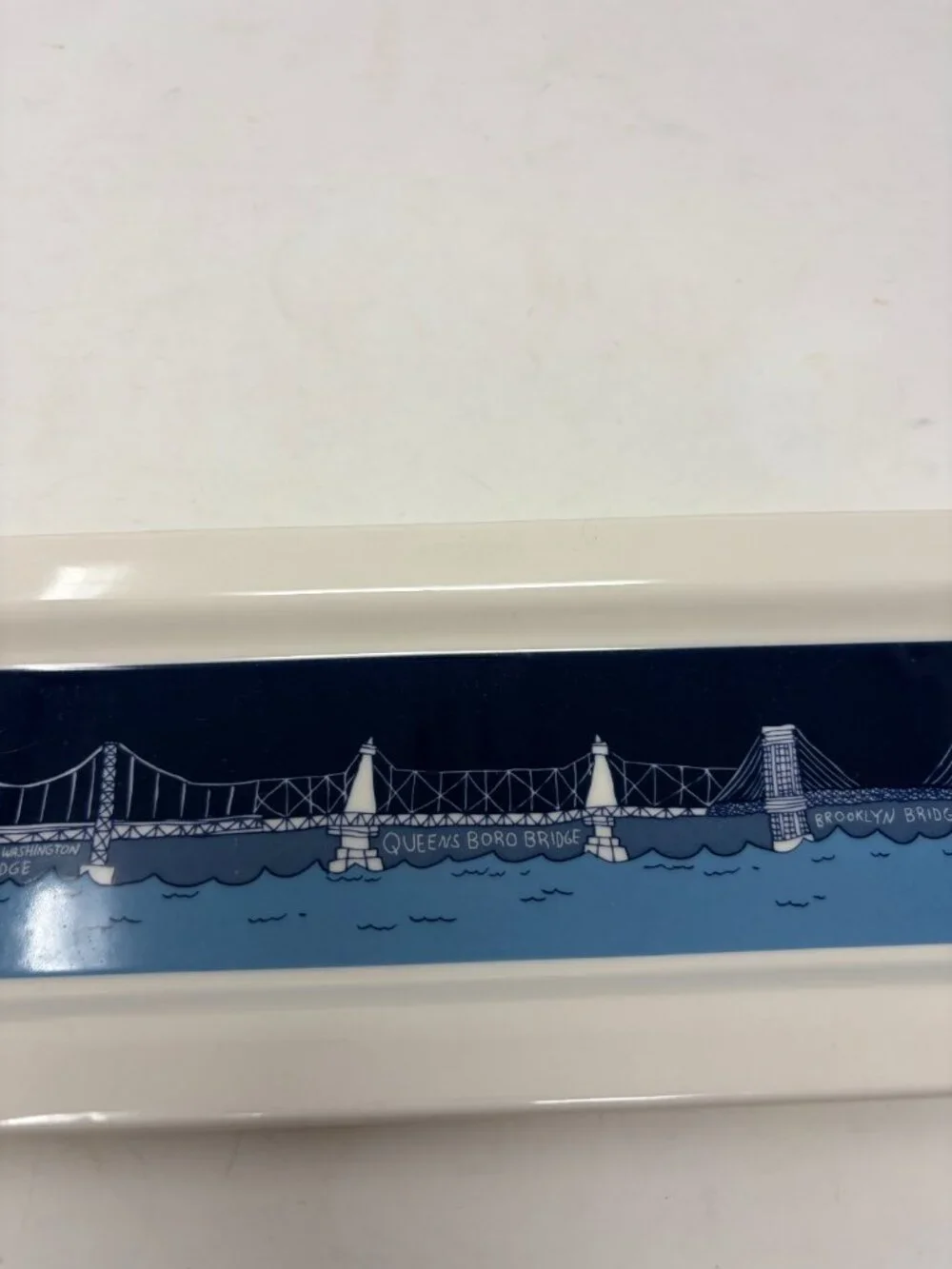 Fishs Eddy Ana Benaroya serving platter bridges narrow blue white new york nyc